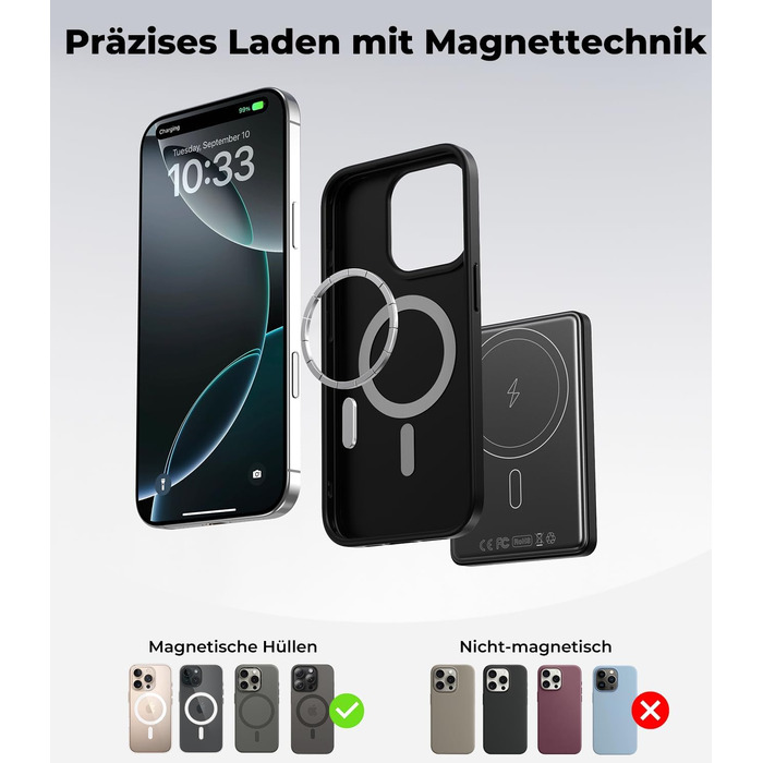 Power Bank KU XIU Magsafe 5000mAh: Тонкий, з підтримкою MagSafe, PD 20W, з кільцем-тримачем, чорний