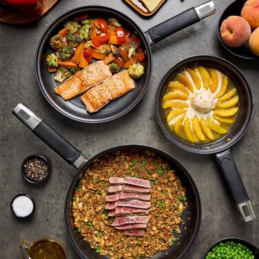 Набір сковорідок Bergner Baster (6 шт.) з нержавіючої сталі (20, 24, 28 см) з антипригарним покриттям та силіконовими ручками. Підходить для індукційних плит.