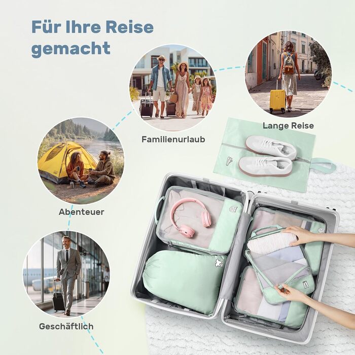Набір з 8 компресійних органайзерів для валізи - чорний та м'ятний (8 шт.)