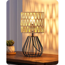 EDISHINE Настільна лампа, сучасний індустріальний дизайн, цоколь E14, вінтажний стиль, для спальні, вітальні, бежево-чорний колір (ротанг + чорний)