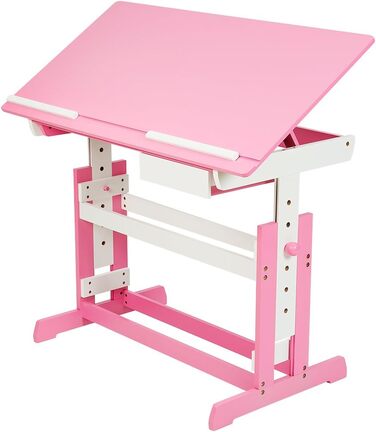 tectake® Adjustable Height Kids Desk with Tilting Tabletop & Storage Drawer - Pink | 400926