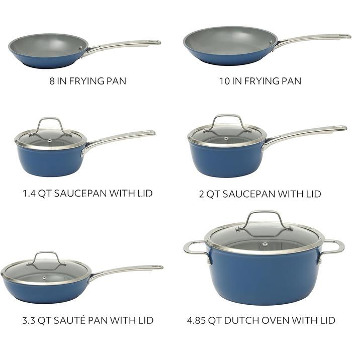 Набір кухонного посуду Sur La Table Kitchen Essentials, 13 предметів, преміум-кераміка, антипригарне покриття, індукція, знімний ручка, смарагдово-зелений