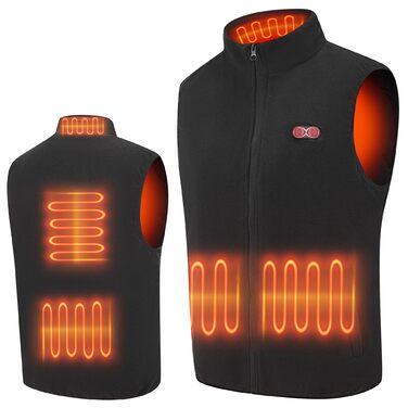 Тепла флісова жилетка для чоловіків з регулюванням 3 рівнів нагріву, 5 зон нагріву, чорна, XXL. Підходить для активного відпочинку: їзди на конях, катання на лижах, риболовлі. (Акумулятор не входить до комплекту)