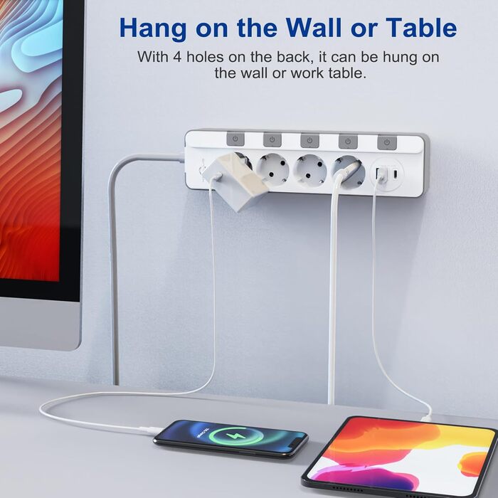 Мережевий фільтр KEPLUG з USB-портами (4000W, 16A) - розетка з 2 Type C, USB-A, дитячий захист, 2 м кабель