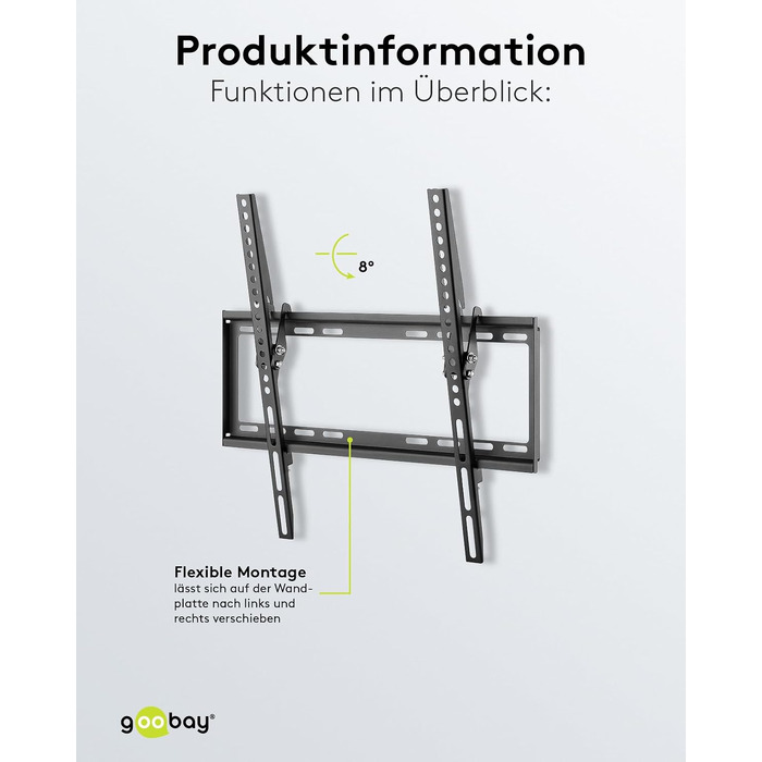 Настінний кронштейн для телевізора goobay Basic TILT XL (43–100 дюймів), нахил 10°, ультратонкий 45 мм, VESA 800x400, до 75 кг — 49743