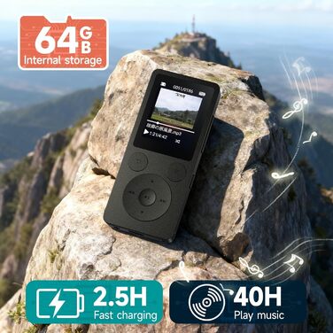 MP3 плеєр 32GB з Bluetooth 5.3 та динаміком, FM-радіо, диктофон, HiFi звук, фізичні кнопки керування, чорний