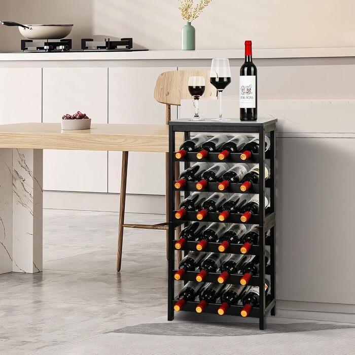 Wine Rack for 24 Bottles, Bottle Rack with 6 Tiers, Bamboo Wine Stand for Cellar, Bar and Kitchen, Living Room, Bottle Rack 41 x 24 x 81 cm, Black