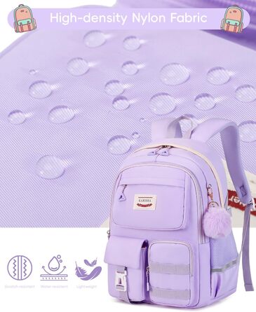Рюкзак для підлітка Tanou, жіночий, для школи, 9-16 років, великий, водонепроникний, з брелоком (фіолетовий)