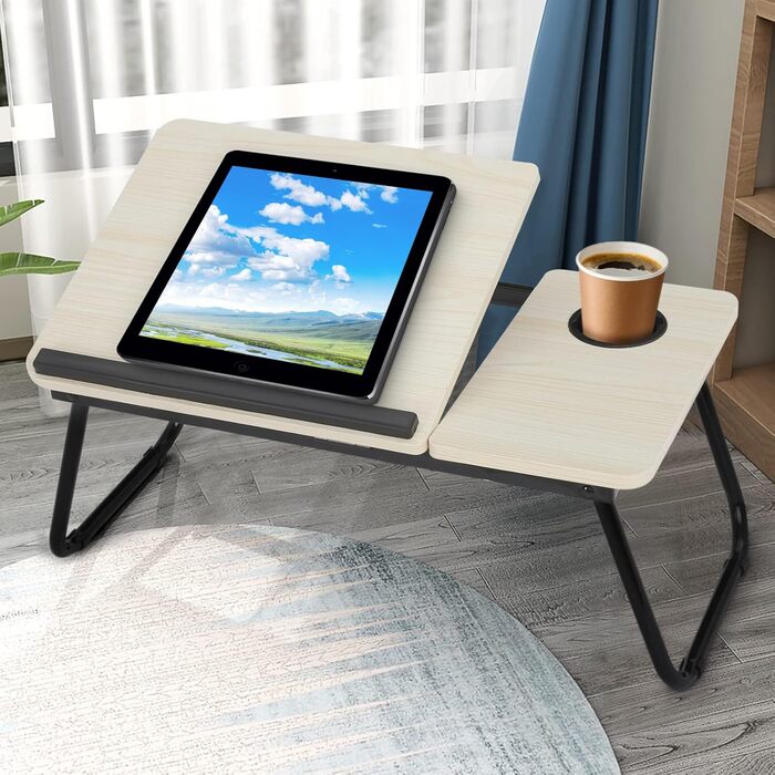 Складаний столик для ноутбука 55x32x25 см: білий, з підстаканником для читання та сніданку