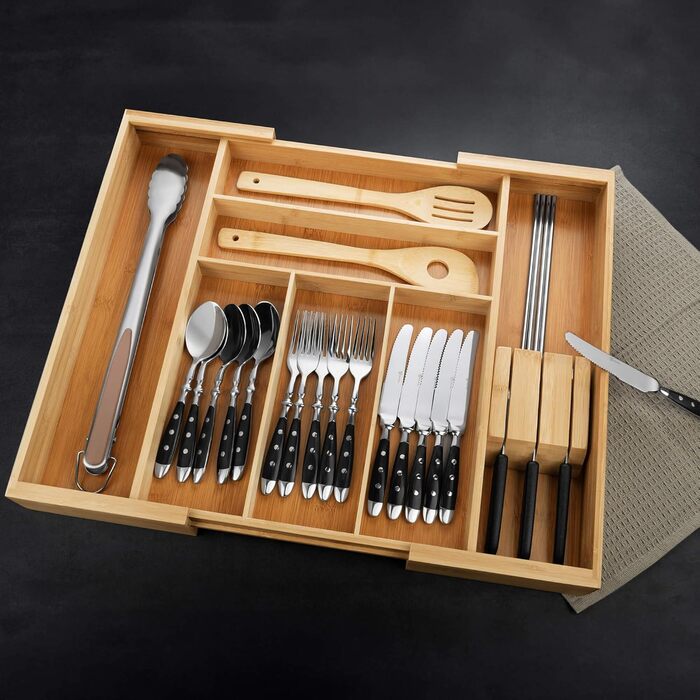 Органайзер для столових приборів Gräwe з бамбука для кухонних шухляд, змінний, розсувний (36.5-56.5 см)