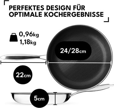 Набір сковорідок Onyx Cookware 24+28 см | Сковороди з антипригарним покриттям для індукційних плит | Сковороди для всіх типів плит | Стійке до подряпин антипригарне покриття | 3-шарова сталь/алюміній | Можна використовувати в духовці до 260°C | Без PFAS