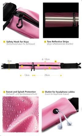 Пояс для телефону Fitgriff® - бігова сумка, поясна сумка, спортивний пояс, біговий ремінь для бігу, спорту, фітнесу. Підходить для смартфонів S–M (62–90 см обхват талії), M-L (85–120 см обхват талії), рожевий колір