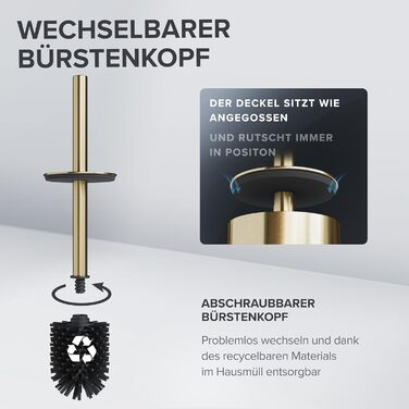 Набір для чищення унітазу Ingoy | Силіконова щітка для унітазу | Чорний | з нержавіючої сталі з кришкою | для ванної кімнати та гостьового WC | Змінний насадок | Дизайн Silvolles (Золотий)