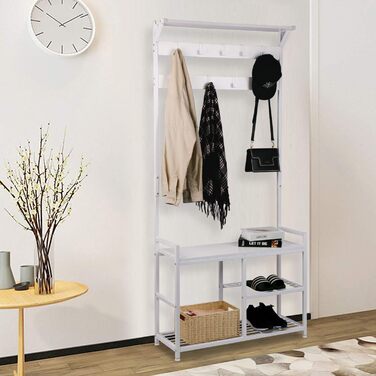 Leader Accessories Coat Rack with Bench Metal Coat Rack Rustic Clothes Rack 182x30x84cm (H x W x D) White