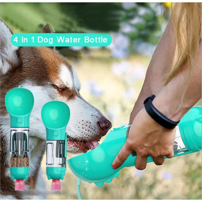 Подорожній набір для собак: миска, пляшка та диспенсер для корму (350 мл, блакитний)