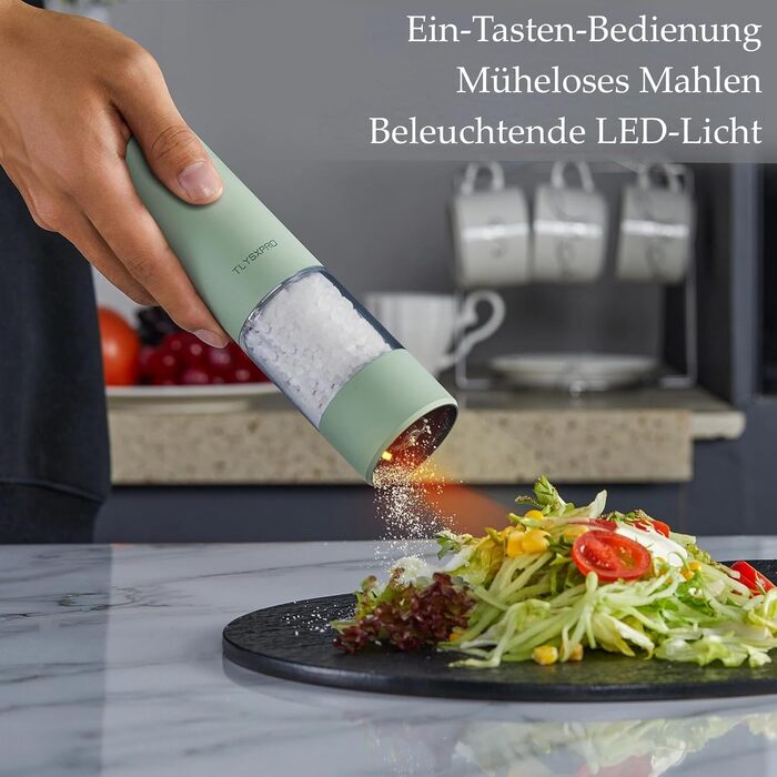 TLYSXPRO Salt and Pepper Grinder Electric 2-Piece Set, USB Rechargeable, Adjustable Coarseness Spice Grinder, Electric Pepper Grinder with LED Light, Cleaning Brush, Kitchen Gadgets, White