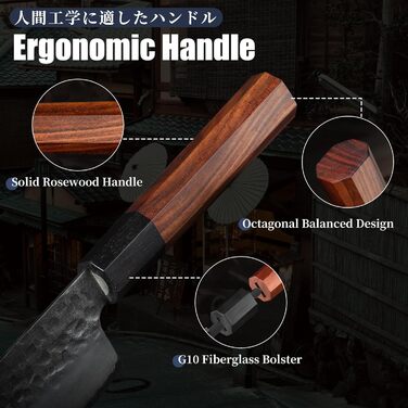 Японський кухонний ніж Gyuto Dragon Creek 21 см, професійний, з високоякісним дерев'яним руків'ям, для м'яса, з подарунковою коробкою