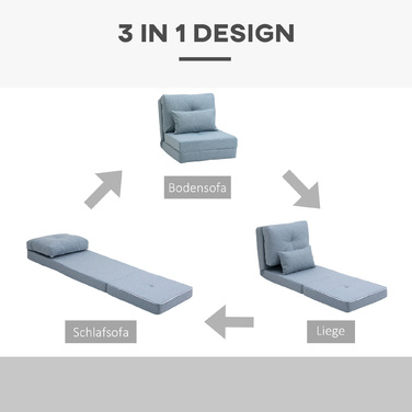 HOMCOM Floor Recliner 2-in-1 Folding Bed with Adjustable Backrest, Floor Sofa with Decorative Cushions, Floor Seat Cushion for Living Room, Bedroom, Linen, Sky Blue | Aosom