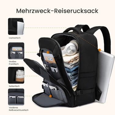 LOVEVOOK Рюкзак для ручної поклажі, великий, розширюваний, туристичний, чоловічий, для ноутбука 17 дюймів, 50L, чорно-сірий