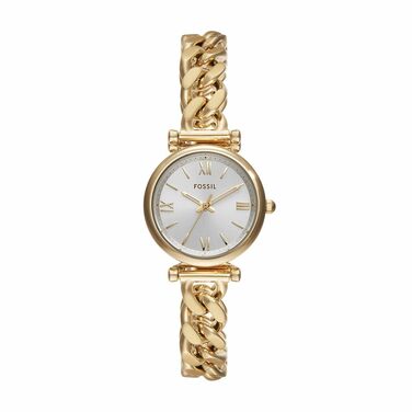 Жіночий кварцовий годинник Fossil Carlie золотистого кольору з білим циферблатом та сталевим браслетом, 28 мм
