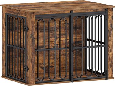 Дерев'яний вольєр для собак, 81 см, вольєр-стілець для дому, 2 двері, розсувні, для маленьких та середніх собак, міцний, 81 × 55 × 62,4 см, білий (коричневий)