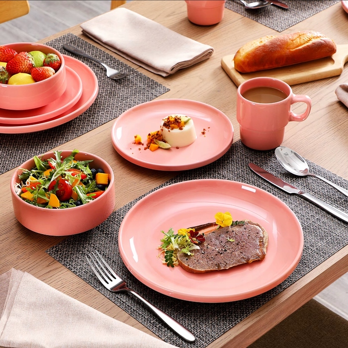 Порцеляновий обідній сервіз на 12 осіб, 48 предметів, рожевий, вінтажний стиль