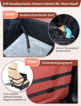 Автокрісло для собак KYG - стабільне, водовідштовхувальне, неслизьке та стійке до подряпин, для маленьких собак, для переднього та заднього сидіння (Чорний) 6696