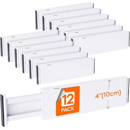 Lifewit Drawer Dividers Set Plastic for Internal Length 27–40cm & Height >10.5cm Drawers, Adjustable Organizer System for Wardrobe/Bedroom/Dresser/Kitchen/Office, White (12, for Internal Length 34–50cm & Height ≥10.5cm)