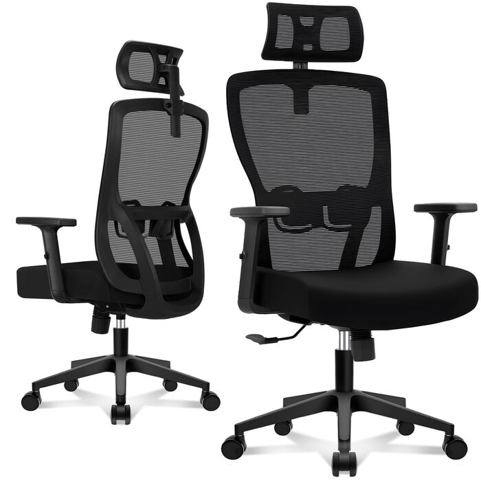 Ергономічне офісне крісло з регульованою спинкою та підголівником, до 150 кг, чорне X-Large
