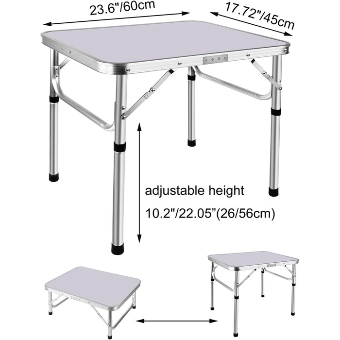 Складний туристичний стіл Lucn 60 см - портативний і розкладний стіл для пікніка, саду, балкону, кухні, роботи. 2 висоти: 20/56 см, розмір 60 x 45 см