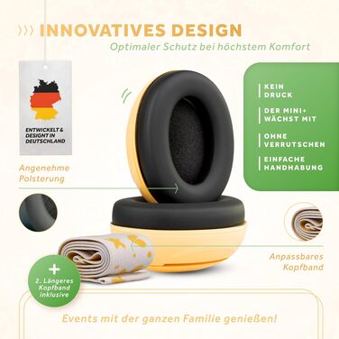 Дитячі шумопоглинаючі навушники-захисники Schallwerk® Mini+ (Lion Honey) — преміум захист слуху для немовлят та дітей