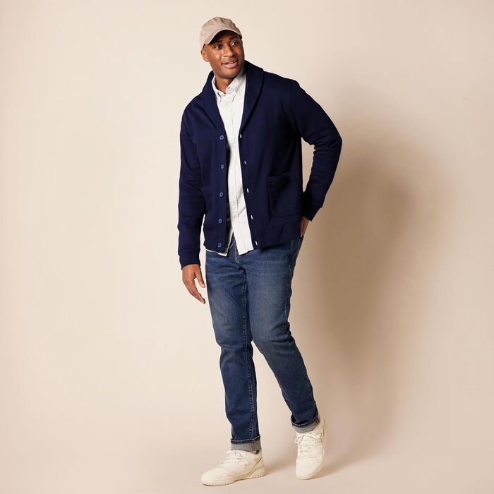 Чоловіча в'язана жилетка Amazon Essentias з флісу з капюшоном та коміром-шарфом (S, Морська синя)