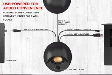 Creative Pebble Plus 2.1 USB-Lautомов'я з сабвуфером та драйверами дальнього поля, до 8 Вт RMS потужності для ПК (Чорний)