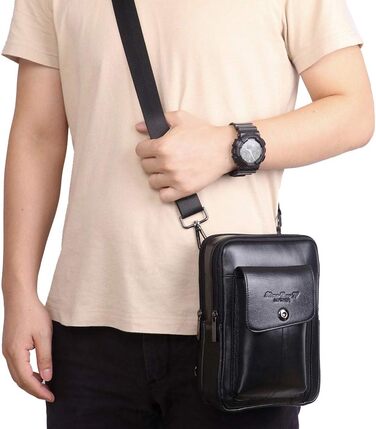 Шкіряна сумка-месенджер через плече Crossbody для чоловіків та жінок, чорна
