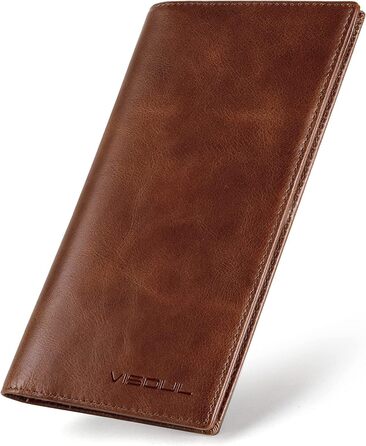 VISOUL Genuine Leather Wallet, Real Vintage Leather XXL, Long Wallet, Credit Card Holder, Men's Wallet, RFID Protection, Wallet, Purse, Wallet, Portmonee, Carbon Brown