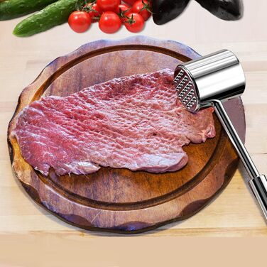 Металевий молоток для відбивання м'яса з нержавіючої сталі 304, 27 см, для відбивання шніцелів, стейків, яловичини, молоток для м'яса, двосторонній, срібний, для миття в посудомийній машині