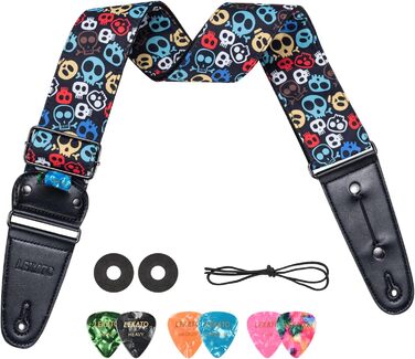 Гітарний ремінь LEKATO, смугастий, 6.7 см, з шкіри, з чохлом для медіатора та фіксаторами - для бас-гітари, електро- та акустичної гітари