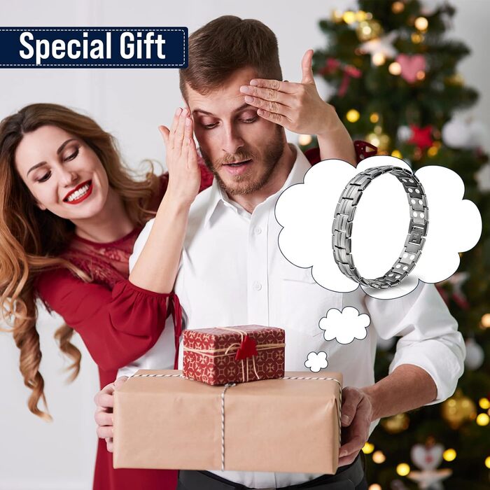 Браслет на магніті для чоловіків Jadive: титановий браслет з дворядними магнітами, регульований розмір, інструмент та сумка, чорний, повністю магнітний