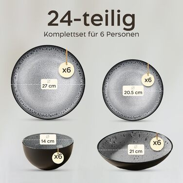 Набір посуду Twinzee Steingut (24 частини) для 6 осіб: тарілки та миски - серія Riviera (Perla)