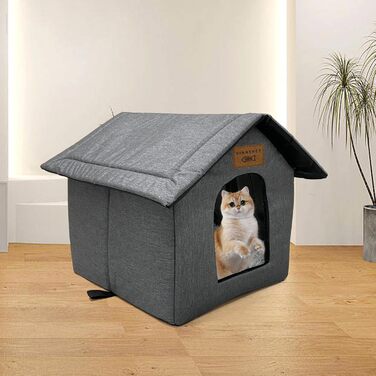 Vinnypet Outdoor Cat House - Winterproof, Waterproof, Warm Pet Shelter with Plush Cushion - Dog House, Stray Animal Shelter - 40x35x40cm Grey