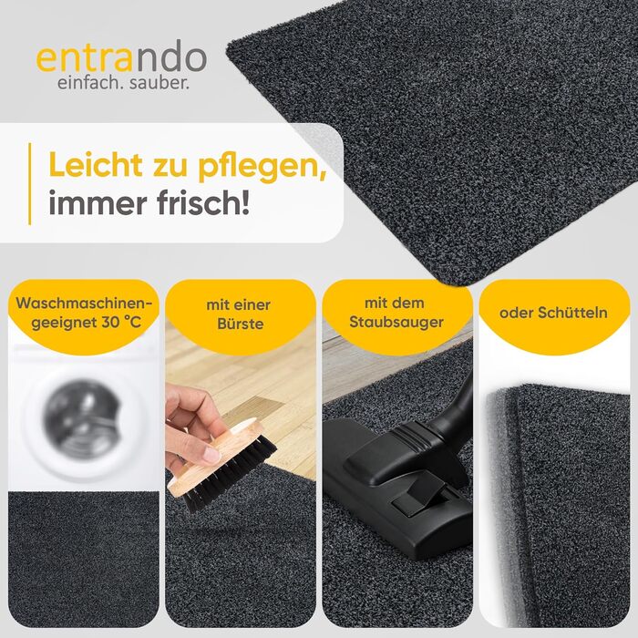 Килимок Entrando 40x60 см - для дому та вулиці - бавовна - неслизький, миючий, міцний - під двері - для входу, тераси, балкону (Антрацит)