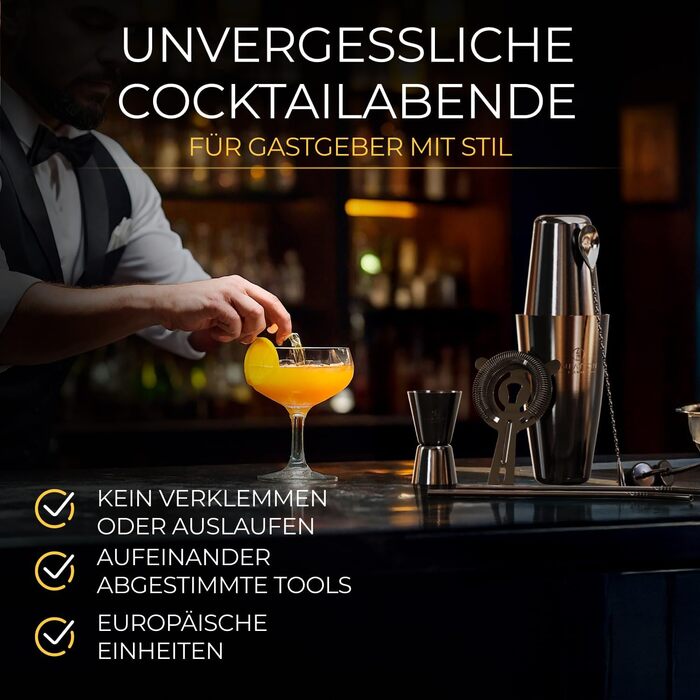 Набір для коктейлів EMPATION: професійний шейкер Boston, 8 предметів, 825 мл, нержавіюча сталь, чорний