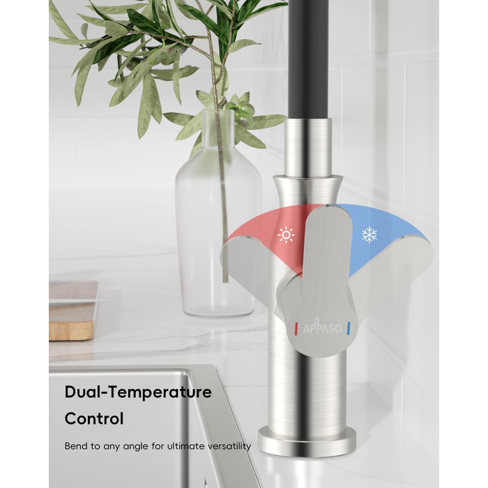 Кран кухонний APPASO 3-в-1 з трьома виходами, чорний, з нержавіючої сталі, для фільтрів води, поворотний на 360°, 2 ручки, низький тиск