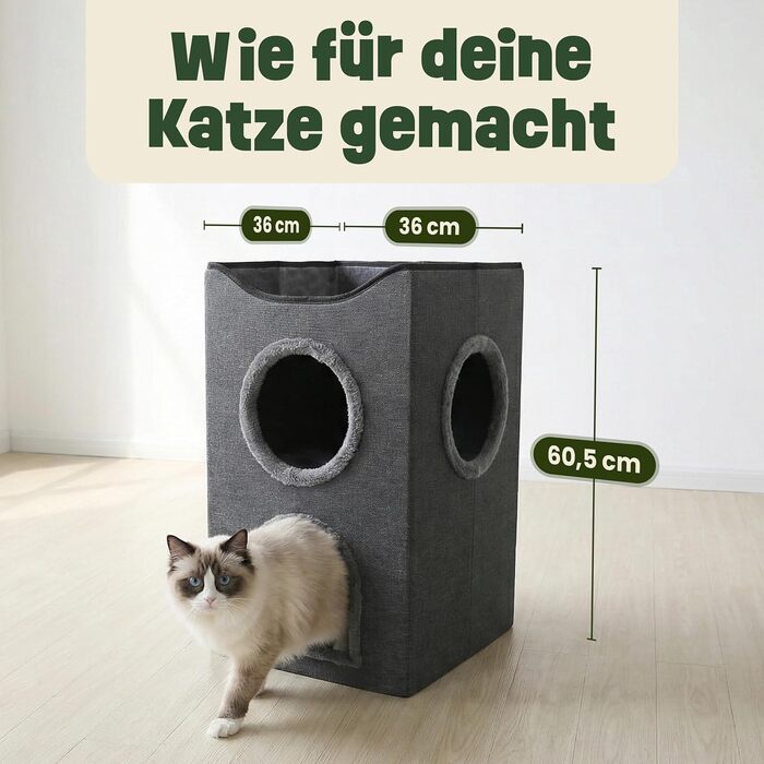 Кігтеточка-будиночок для котів Zooprinz Katzenhöhle – затишна печера для котів, тепле котяче ліжко бежевого кольору з подушкою, кіт-будиночок для дому як місце для відпочинку та укриття (46 × 41,5 × 60 см)