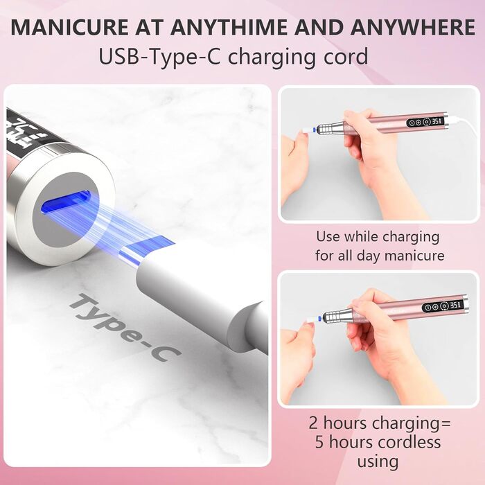 Електрична машинка для манікюру та педикюру Kredioo бездротова, 35000 об/хв, набір з 6 фрезерними насадками для видалення кутикули, шкарлазу, акрилу та гелю. Підходить для початківців та професіоналів.