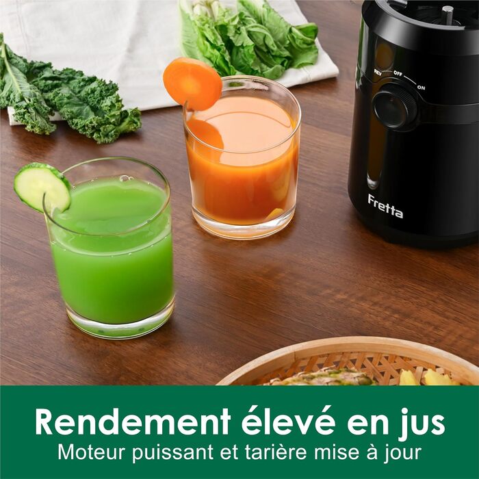 Fretta Slow Juicer with 108 mm Opening & 1L Capacity, Juicer for Vegetables and Fruits - Test Winner, 200W Electric Juice Press with Cold Press, Easy Cleaning and Quiet Motor, BPA-free (Black, 1L) 1L Black