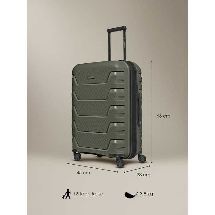 Чемодан SMARTBOX Hartschalen Check-in з жорстким корпусом | Великий XL Trolley 52 x 33 x 76 см, розширюється від 111 до 120 літрів | з високоякісного поліпропілену | 4 подвійні колеса & TSA-замок | легкий 4,2 кг (Edition 01) (Оливковий, Розмір M (66 см), 