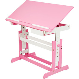 tectake® Adjustable Height Kids Desk with Tilting Tabletop & Storage Drawer - Pink | 400926