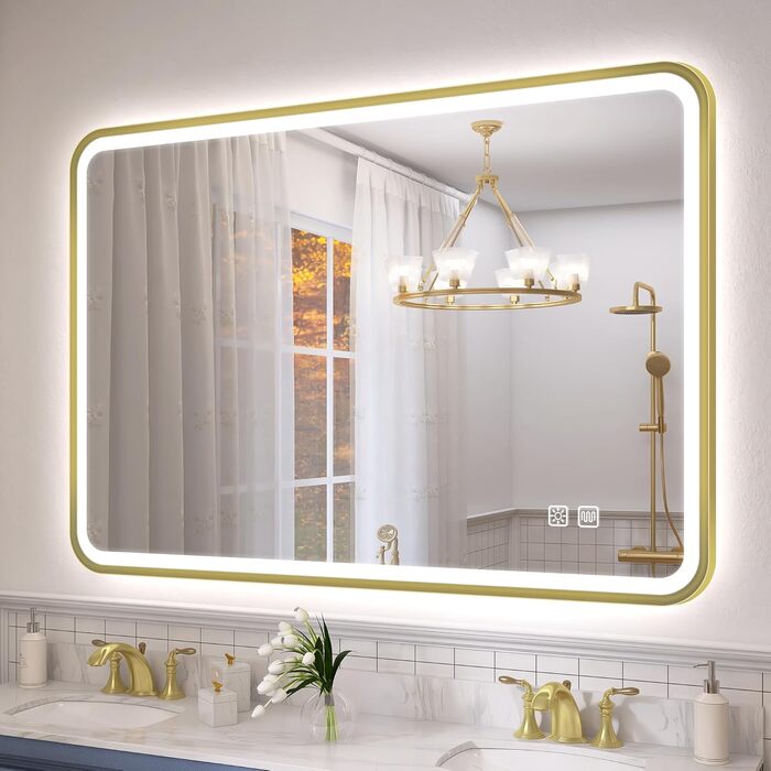 Дзеркало для ванної кімнати S'bagno з підсвічуванням 100x70 см, з алюмінієвою рамою, антизапарник, 3000-6500K, функція пам'яті, IP44, горизонтальне/вертикальне, чорне