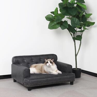 Софа для собак та котів, невелика, з велюру, сіра. Стабільний дерев'яний каркас. Софа-ліжко для маленьких собак та котів